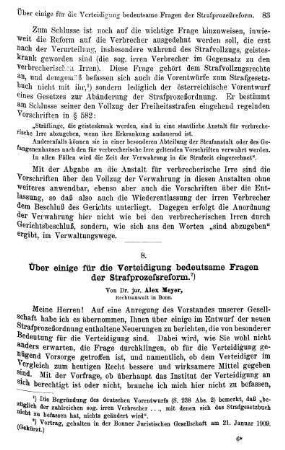 83-100, Über einige für die Verteidigung bedeutsame Fragen der Strafprozeſsreform