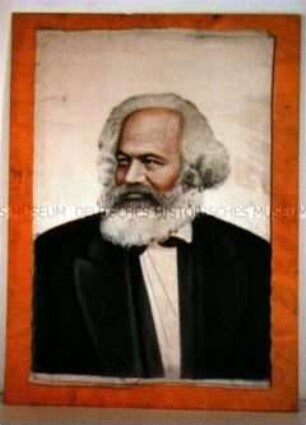 Stickbild mit Porträt von Karl Marx