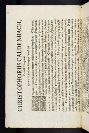Christophorus Caldenbach, Profess. Eloquent. Ejusdem in Academia Tubingensi Studiosis Sal.
