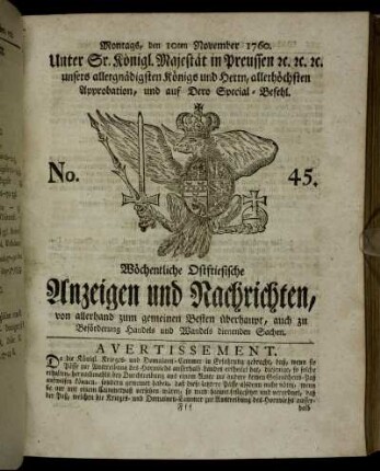 No. 45. Montags, den 10ten November 1760.