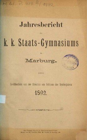 Jahres-Bericht : über das Schuljahr .... 1892