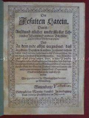 Bericht über unchristliche Lehren der Jesuiten