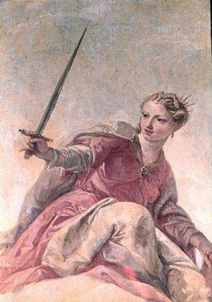 Allegorie der Justitia, begleitet von Caritas, Clementia und Fides