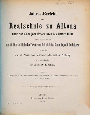Jahres-Bericht der Realschule zu Altona : über das Schuljahr Ostern ... bis Ostern .... 1879/80