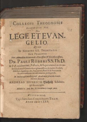 Collegii Theologici Disputatio VII. De Lege Et Evangelio