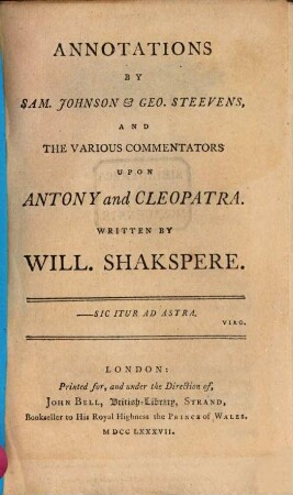 Annotations upon Antony and Cleopatra and Taming of the Shrew