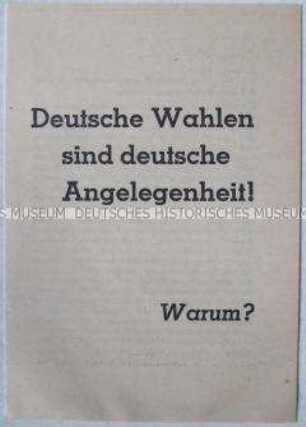 Propagandaschrift der Nationalen Front für die Durchführung gesamtdeutscher Wahlen ohne UNO-Kontrolle