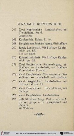 Gerahmte Kupferstiche (Nr. 266-276)