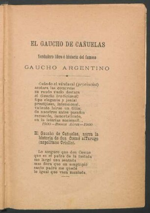 Verdadero libro é historia del famoso gaucho argentino