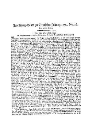 Intelligenz-Blatt zur Deutschen Zeitung 1790. No. 26