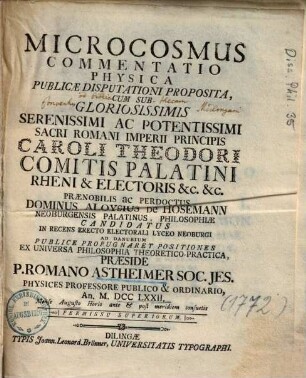 Microcosmus : Commentatio Physica Publicae Disputationi Proposita