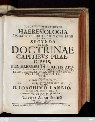 2: De Illis Doctrinae Capitibvs Praecipvis