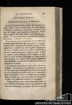 Quatrième Section. Clarification du sucre de Betteraves