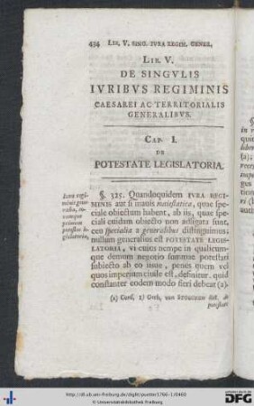 Lib. V. De Singulis Iuribus Regiminis Caesarei Ac Territorialis Generalibus.