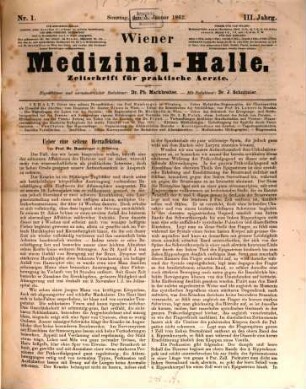 Wiener Medizinal-Halle : Zeitschrift für praktische Ärzte. 3, 3. 1862