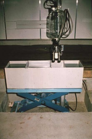 Fotografie: Melktechnik, Melkstand, Rotationsmelkstand, Milchmengenmessgerät, Melkzeug, Reinigungstechnik