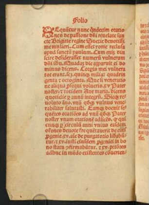 Sequuntur nunc quindecim orationes de passione domini reuelate sancte Brigitte ...