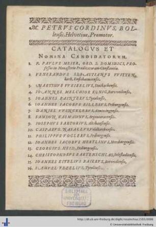 Catalogus et Nomina Candidatorum.