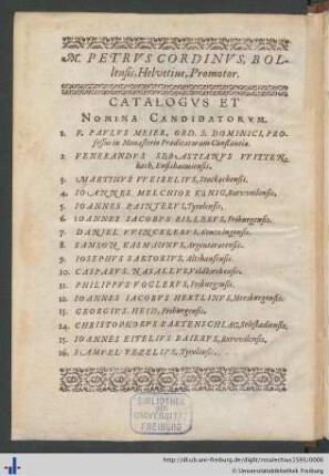 Catalogus et Nomina Candidatorum.