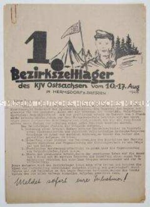 Hektografiertes Rundschreiben des KJVD Ostsachsen zu einem Zeltlager der Arbeiterjugend