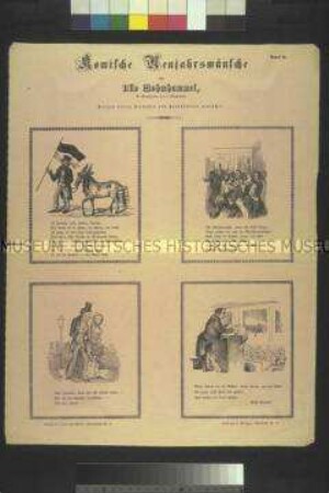 Satirisches Flugblatt (Serie): Komische Neujahrswünsche (Ullo Bohmhammel); Bogen II (rosa Tonpapier); undatiert