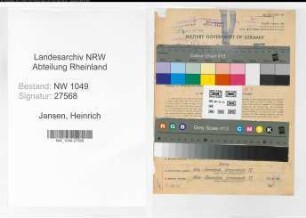 Entnazifizierung Heinrich Jansen , geb. 07.08.1908 (Konstrukteur)