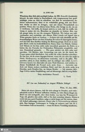 Franz Karl Leopold von Seckendorf-Aberdar an August Wilhelm von Schlegel, Wien, 15.06.1808