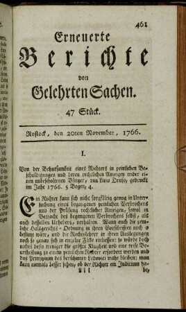 47 Stück. Rostock, den 20ten November, 1766