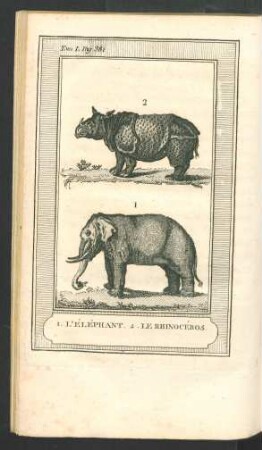 Tafel: L'Éléphant, le Rhinocéros.