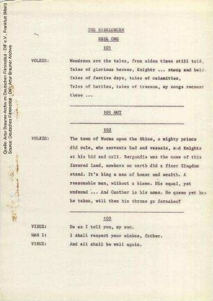 Englische Dialogliste (Auszug)