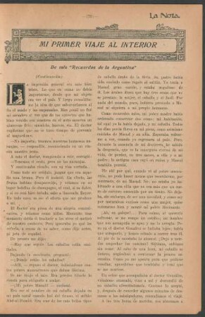 Mi primer viaje al interior : De mis "Recuerdos de la Argentina"