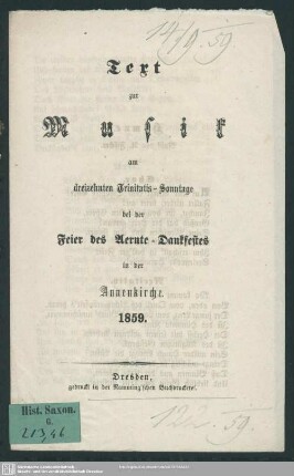 Text zur Musik am dreizehnten Trinitatis-Sonntage bei der Feier des Aernte-Dankfestes in der Annenkirche