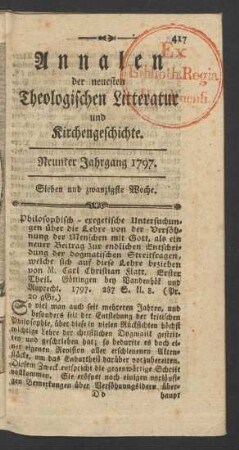 Sieben und zwanzigste Woche