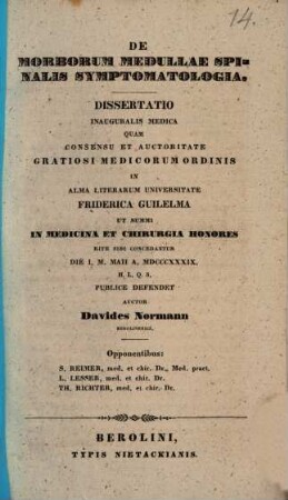 De morborum medullae spinalis symptomatologia : diss. inaug. med.