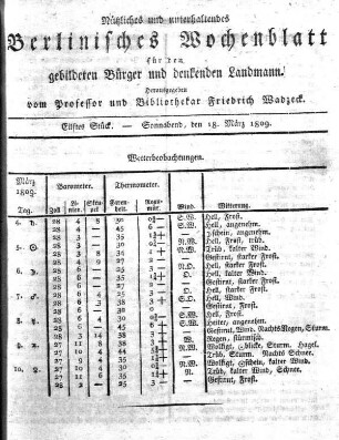 Eilftes Stueck, Sonnabend, den 18. Maerz 1809.