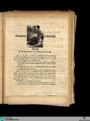 Karlsruher Tagblatt, Thiergarten in Karlsruhe. Aufruf an die Bewohner der Stadt Karlsruhe