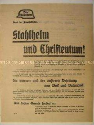Propagandaflugblatt des Stahlhelm-Bundes zur Frage des Verhältnisses Christentum