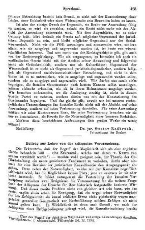 425-432, Beitrag zur Lehre von der adäquaten Verursachung