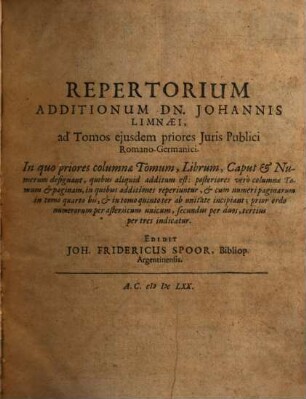 Tomus primus Juris publici imperii romanogermanici, 4. Additionum ad priores ; 1