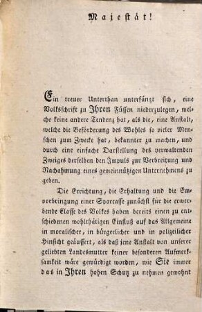 Die Sparcasse : eine faßliche Darstellung des Zweckes, der Vortheile fur das Allgemeine, und der Einrichtung einer Sparcasse-Anstalt, mit Rücksicht auf die erste österreichische Anstalt dieser Art ; für das Volk und dessen nähere Vorsteher