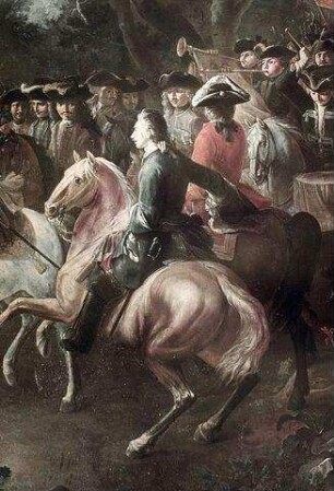Übergabe der Schlüssel der von den Türken zurückeroberten Schlösser in Ungarn an Herzog Karl von Lothringen vor Mohacz im Jahre 1687