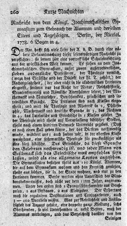 Nachricht von dem Joachimsthalischen Gymnasium zum Gebrauch der Alumnen und derselben Eltern und Angehörigen.