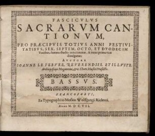 Fasciculus sacrarum cantionum... Bassus