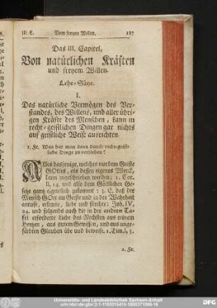 Das III. Capitel, Von natürlichen Kräften und freyem Willen.