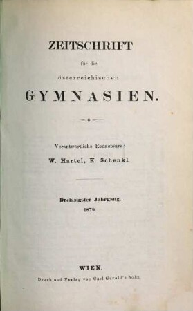 Zeitschrift für die österreichischen Gymnasien, 30. 1879