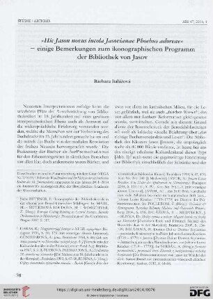 "Hic Jason novus incola Jasovianae Phoebus adoreae" - einige Bemerkungen zum ikonographischen Programm der Bibliothek von Jasov