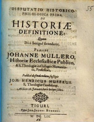 Disputatio historico-philologica prima de historiae definitione