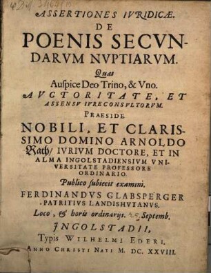 Assertiones Ivridicae. De Poenis Secvndarvm Nvptiarvm
