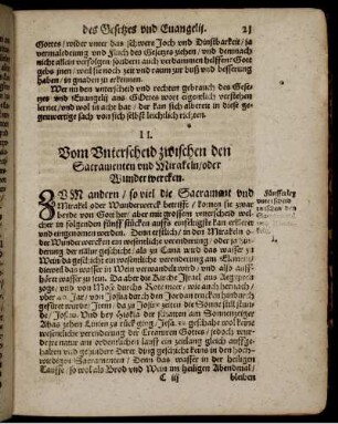II. Vom Vnterscheid zwischen den Sacramenten vnd Mirakeln/ oder Wunderwercken