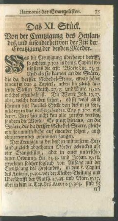 Das XI. Stück. Von der Creutzigung des Heylandes, und insonderheit von der Zeit der Creutzigung der beyden Mörder